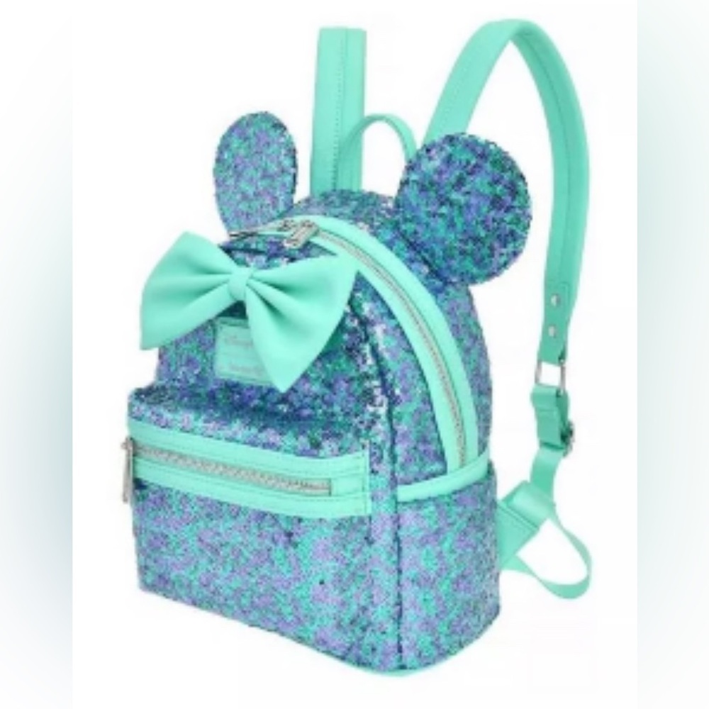 Disney Loungefly Backpack Minnie Mouse Ears Blue and Purple Sequins NWT​ - Picture 2 of 2